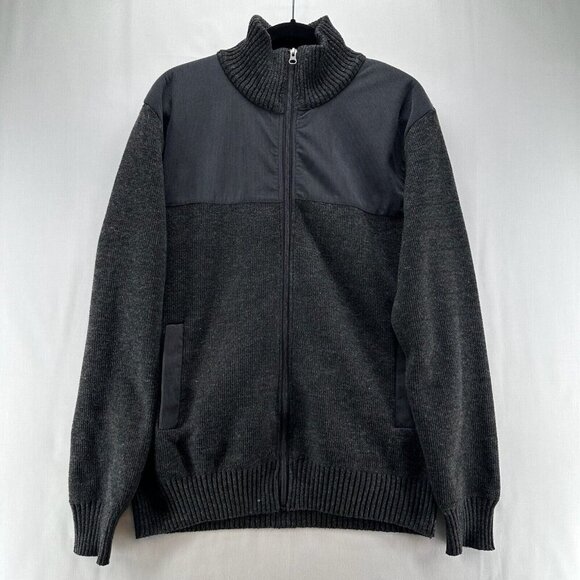 Izod Other - Izod Sweater Men Sz L Full Zip Fleece Plaid Lined Mock Neck Long Sleeve Charcoal